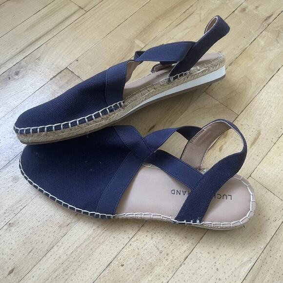 Lucky Brand LP Rifka Sz 9 M Blue Peacoat Canvas Espadrilles Sandals Sling Back‎ - Picture 1 of 9